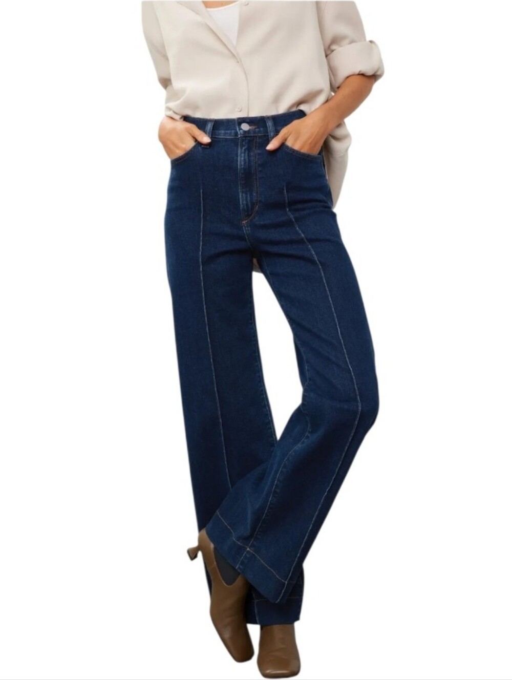 NWT Joe's Jeans The Front Seamed High-Rise Wide-Leg Jeans Pintuck 25